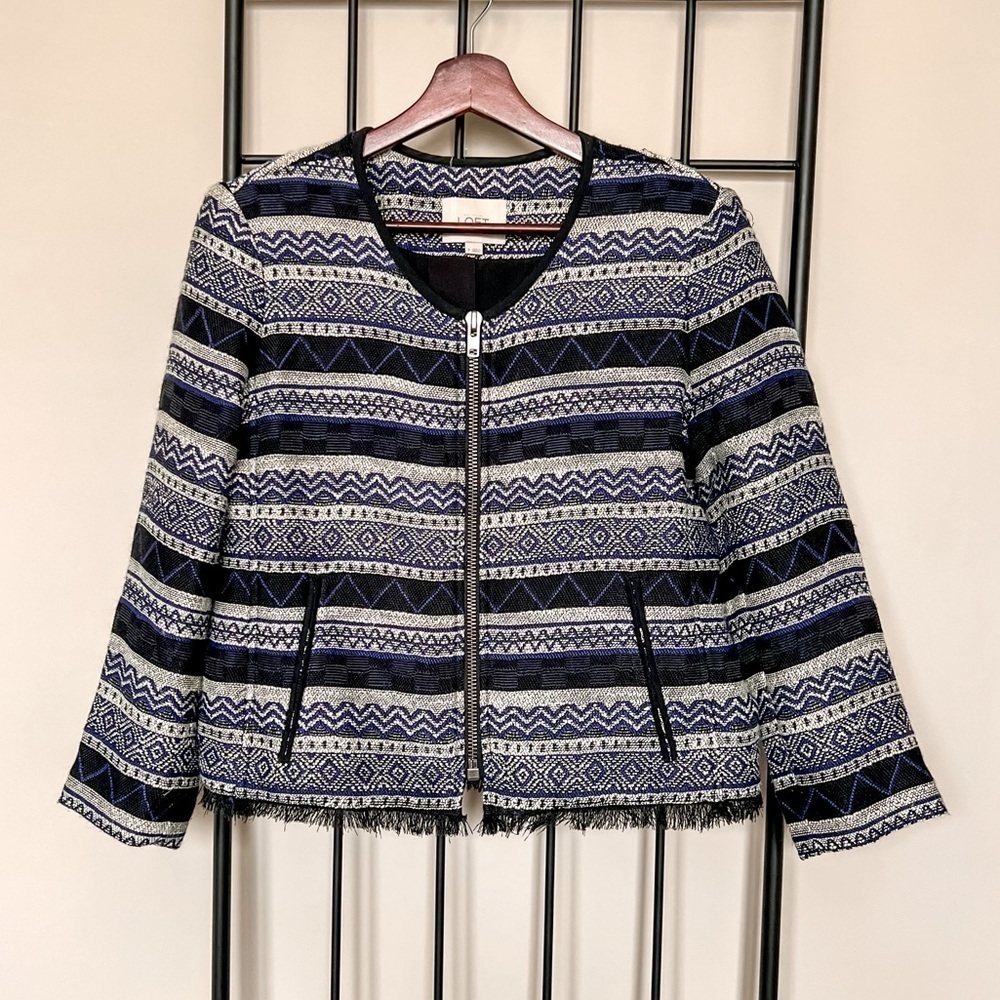 LOFT Striped Metallic Zipper Jacket Sz 8